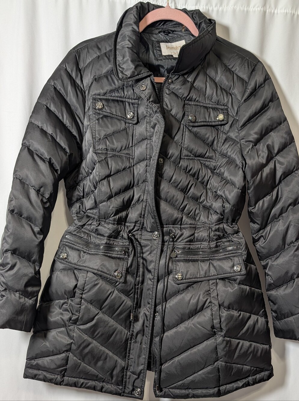 Laundry by Shelli Segal Black Quilted Down Puffer Coat Jacket Size L - Picture 2 of 8